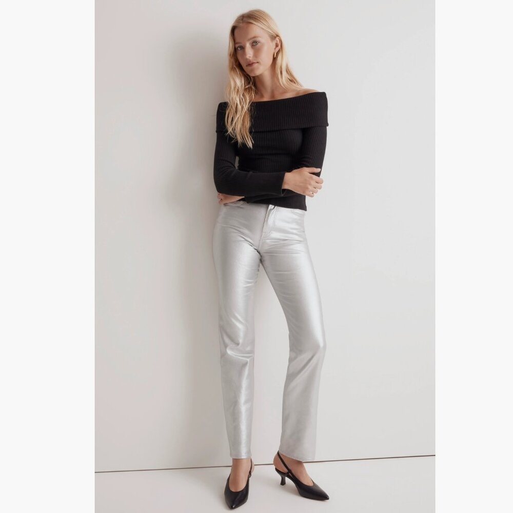 NWT Madewell The '90s Straight Jean in IRIDESCENT SILVER  Foil SZ-32
